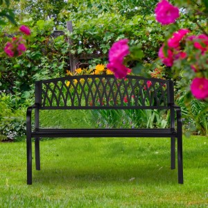 Relaxdays Gartenbank Stahl Gusseisen Schwarz Zweisitzer 127 cm x 60 cm x 87 cm