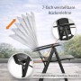 Gartenstuhl, schwarz, klappbar, mit 7-fach verstellbarer Rückenlehne. Detailaufnahme der Verstellung.