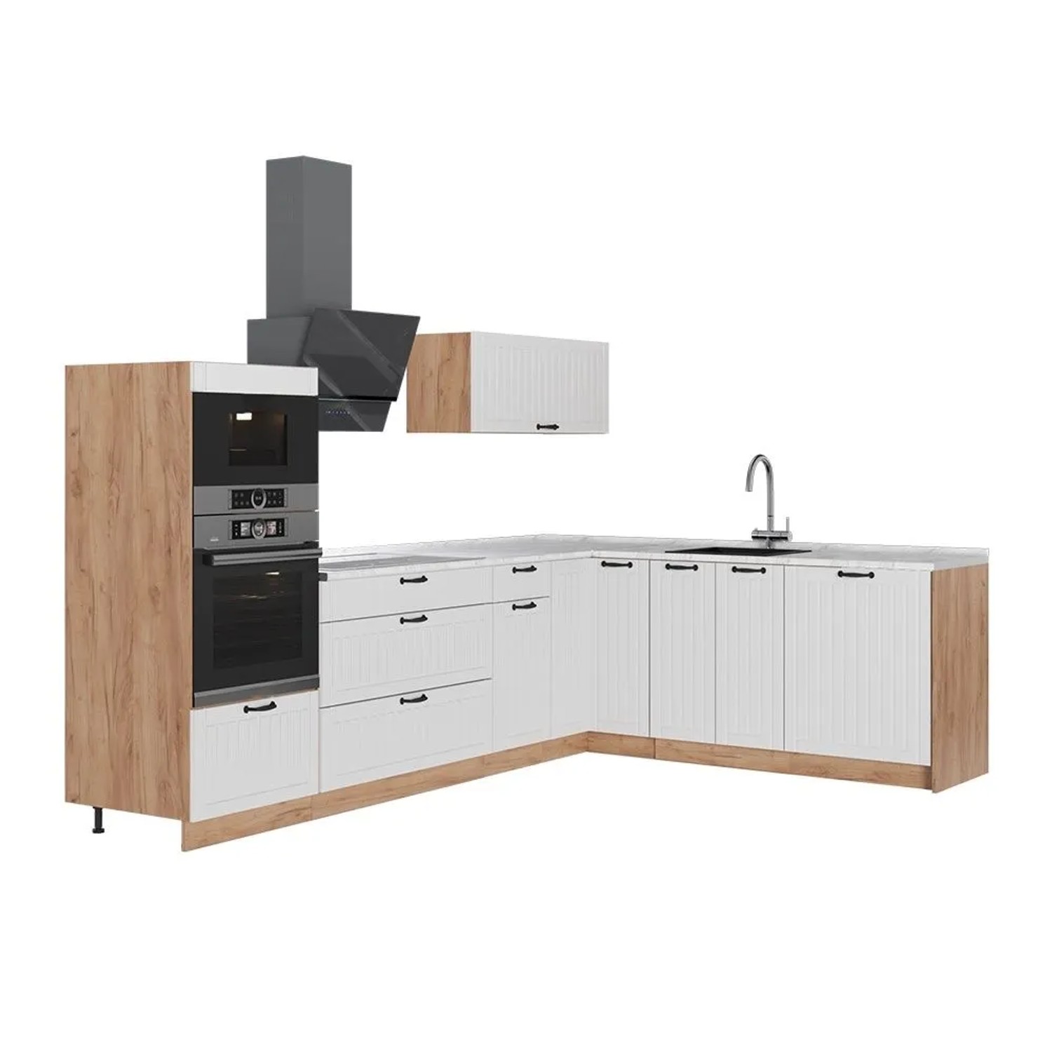 Vicco Eckküche Fame-Line Weiß Landhaus/Goldkraft Eiche 287 x 154 AP Marmor Art Nr 63519