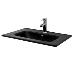 ML-Design Waschbecken, eckig, schwarz matt, mit Hahnloch. Keramik Handwaschbecken für Bad oder Gäste-WC.