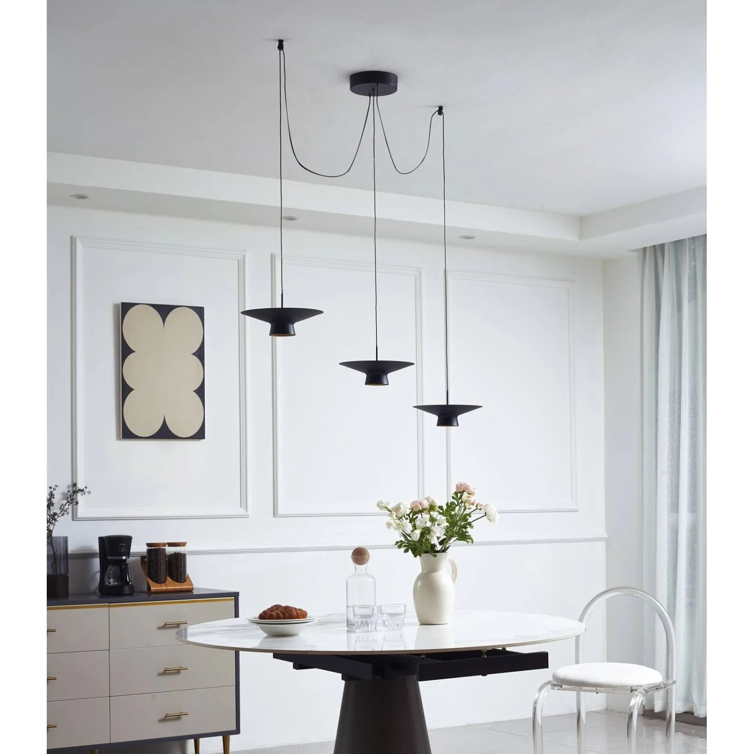 Moderne, dimmbare LED-Pendelleuchte Lindby Norvind, 6-flammig, schwarz, aus Metall für Wohnzimmer.