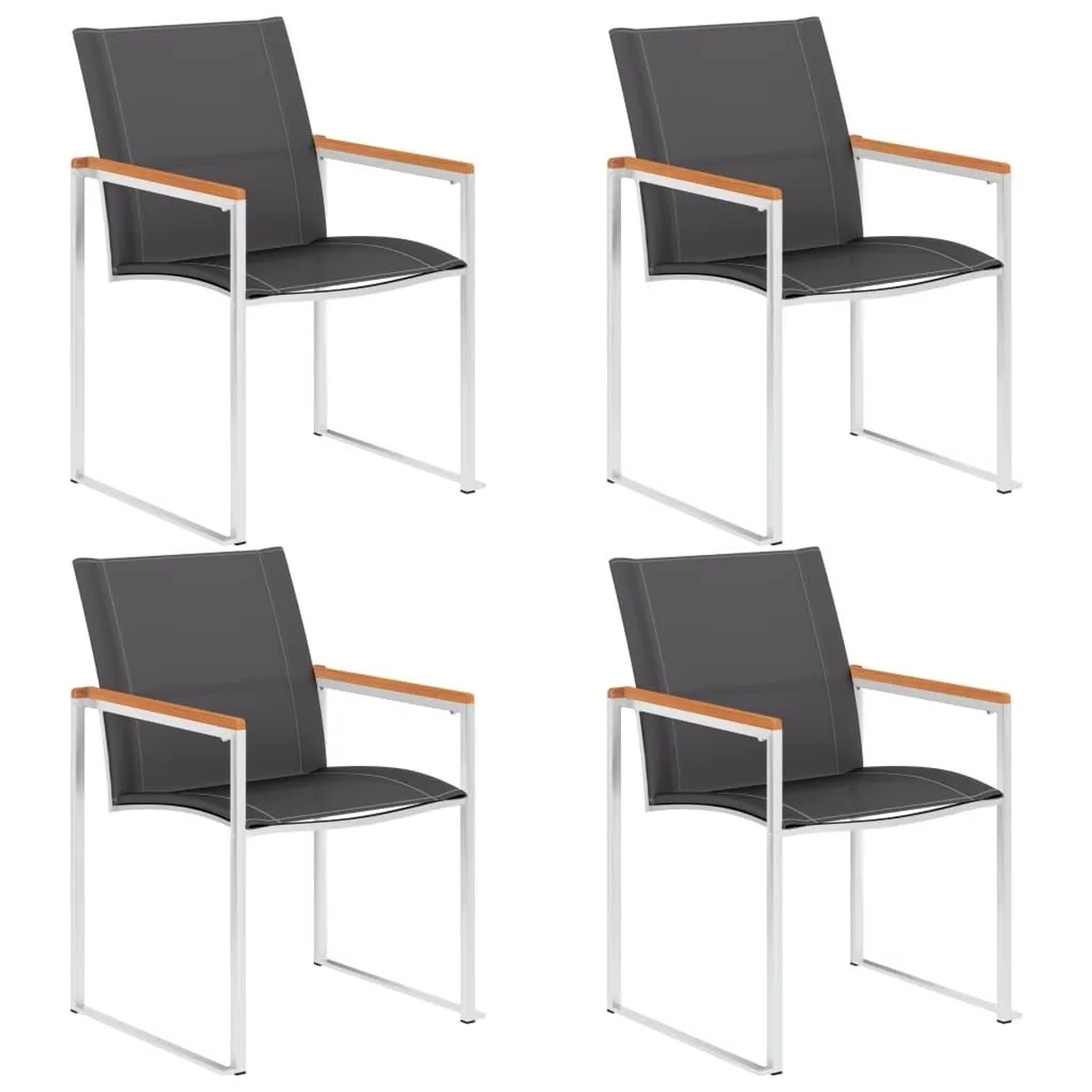 Furnicato Gartenstühle 4er Set Textilene Edelstahl Akazienholz 60x59x85 Cm Grau Stapelbar Wetterbeständig
