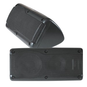 Rockwood Kfz Aufbaulautsprecher (Paar) in Schwarz, trapezförmiges Design für Auto, Wohnmobil & Werkstatt.