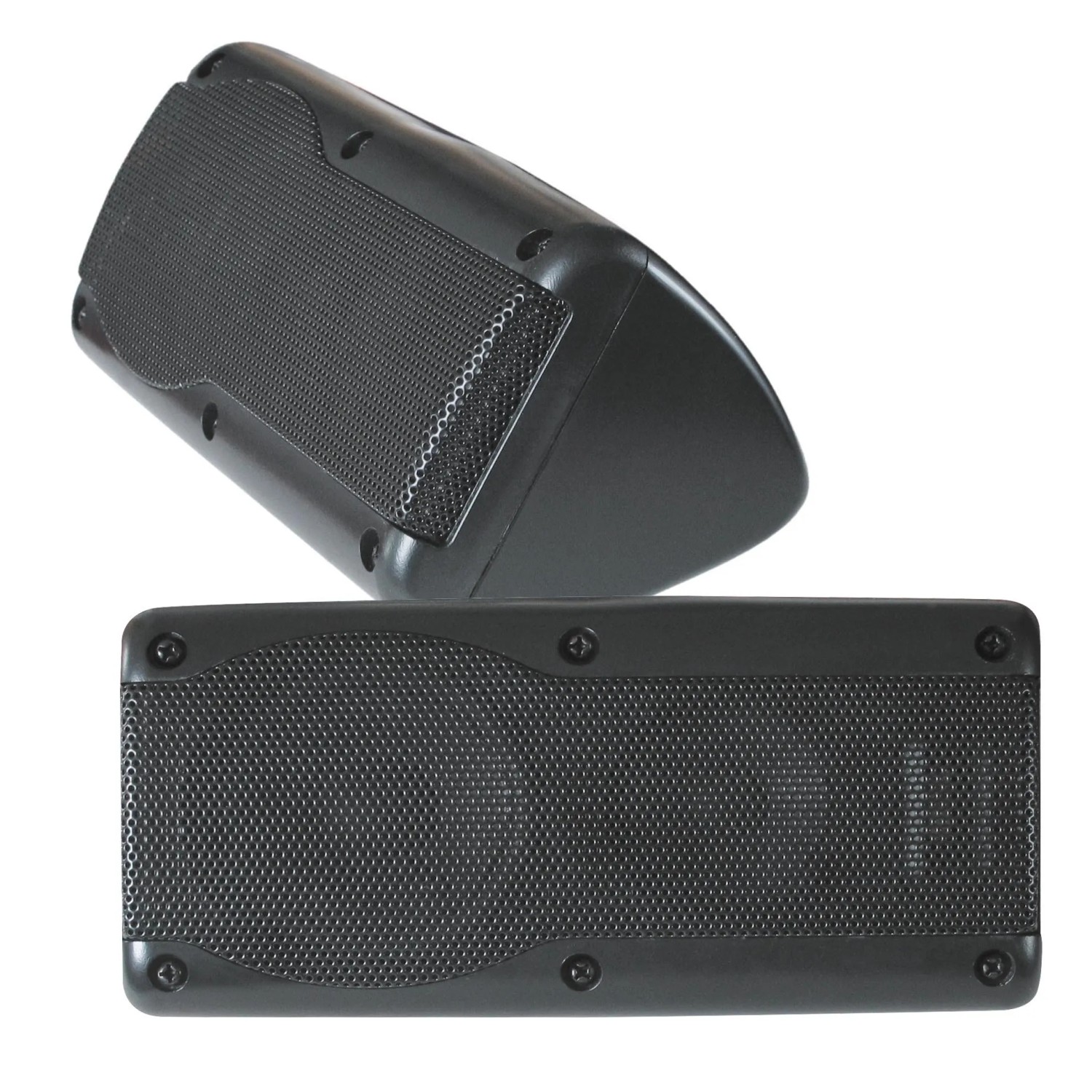 Rockwood Kfz Aufbaulautsprecher (Paar) in Schwarz, trapezförmiges Design für Auto, Wohnmobil & Werkstatt.
