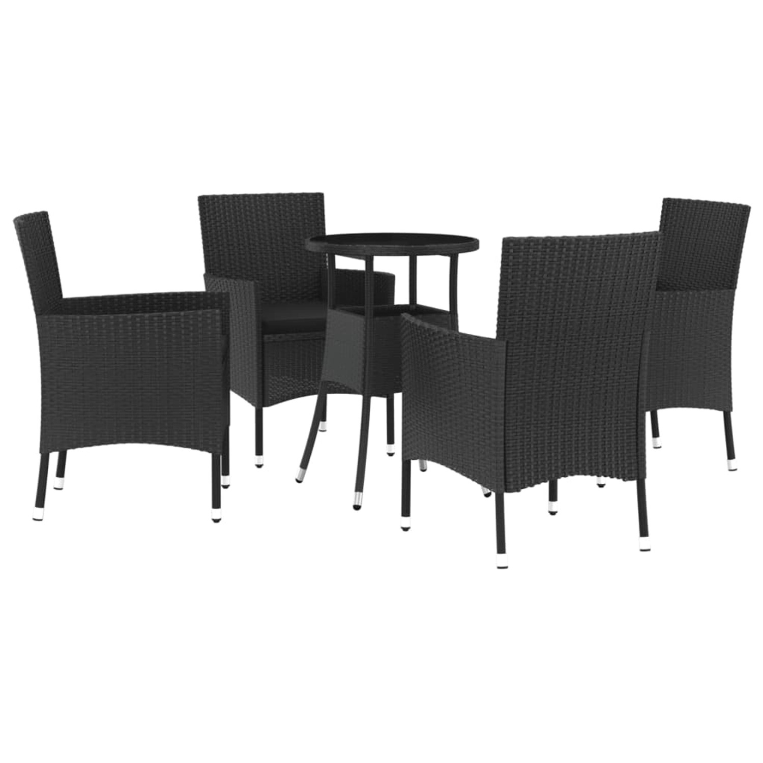 vidaXL 5-tlg Garten-Bistro-Set mit Kissen Schwarz Poly Rattan Modell 1