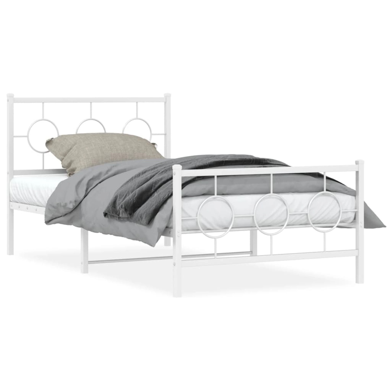 vidaXL Bettgestell mit Kopf- und Fußteil Metall Weiß 100x190 cm 376287