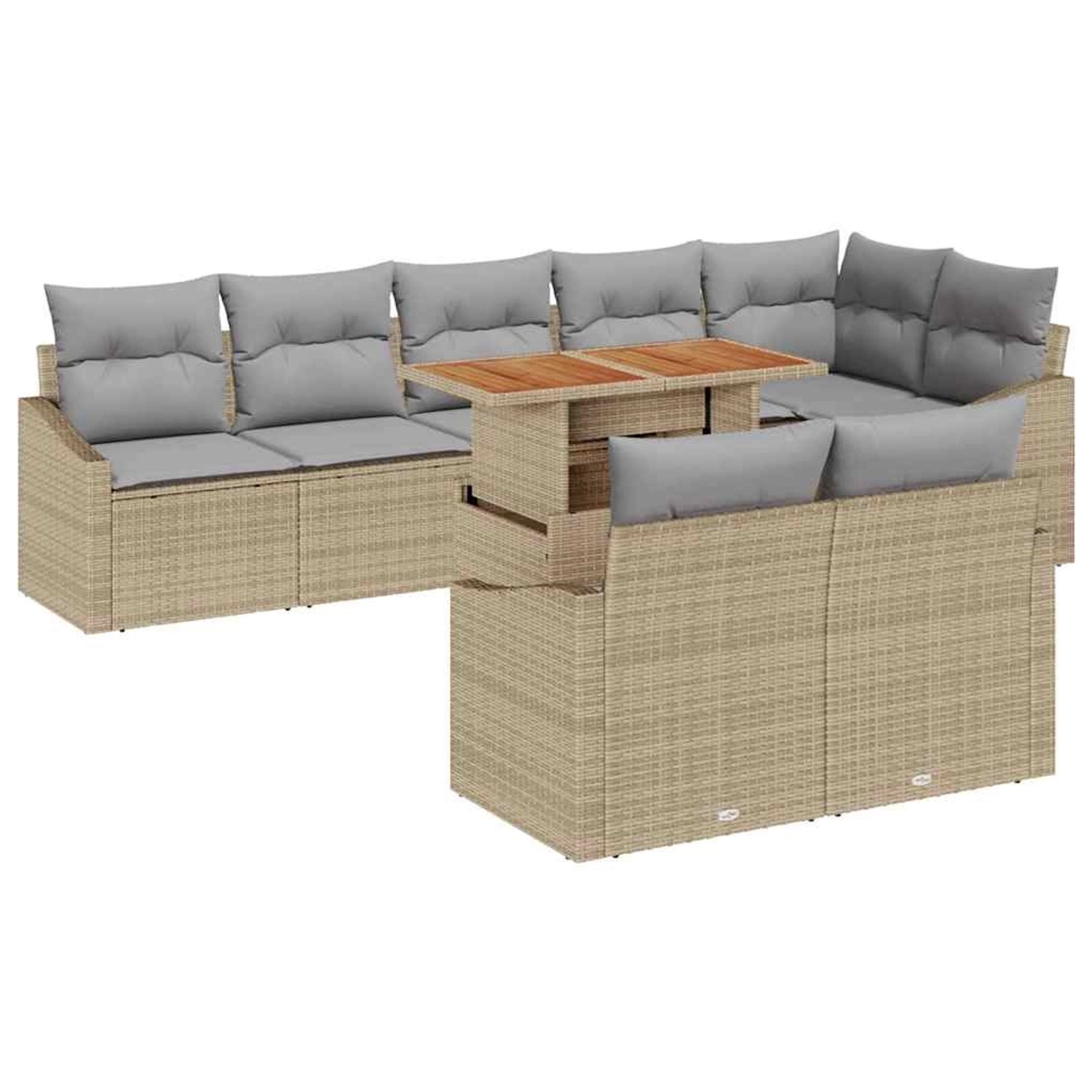 vidaXL Garten-Sofa-Set mit Speicher 9-Tlg Beige Poly Rattan 3358590 günstig online kaufen