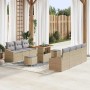 Beiges 10-teiliges vidaXL Garten-Sofa-Set aus Poly Rattan mit Tisch und Kissen.