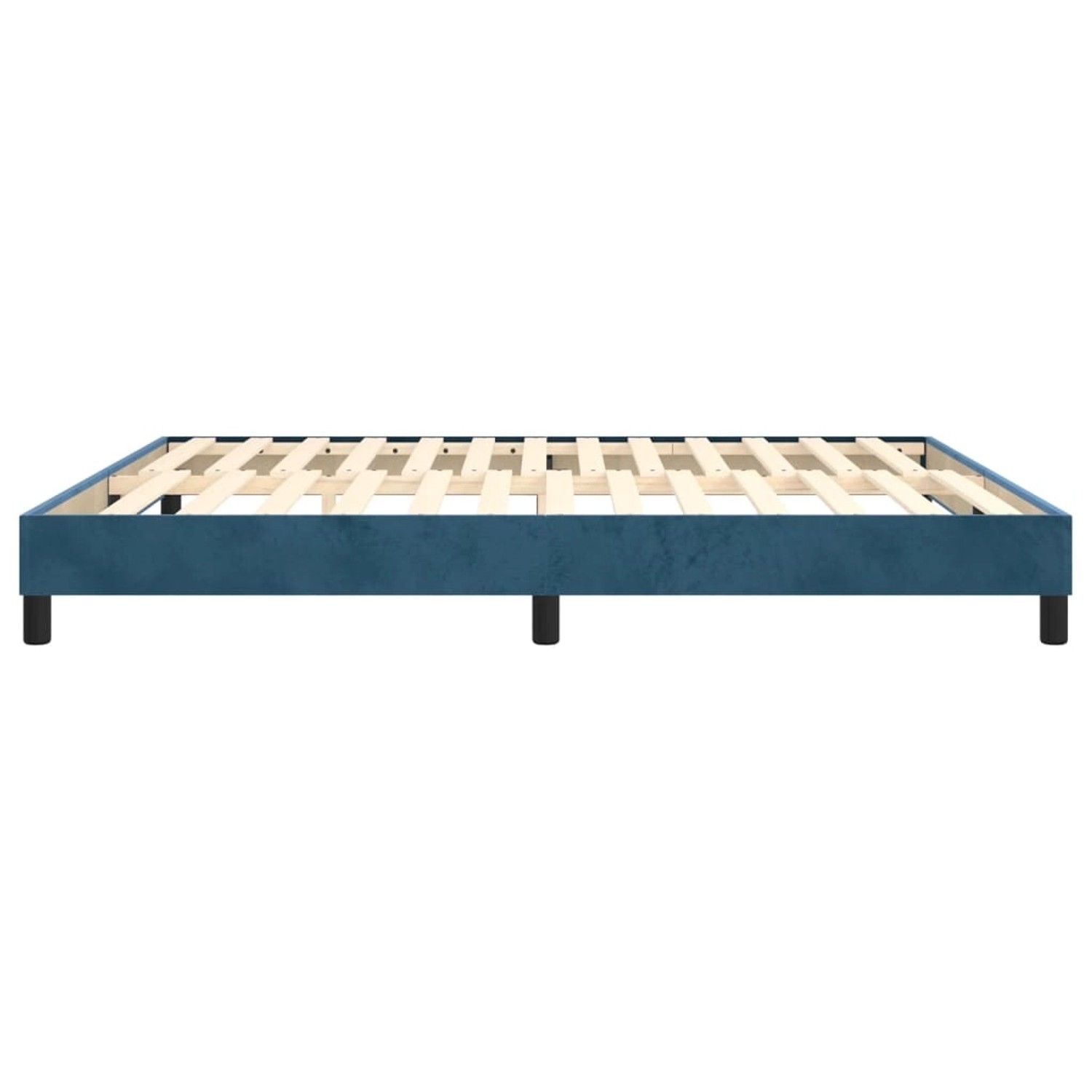 Dunkelblaues vidaXL Boxspringbett 180x200 cm aus Samt, ohne Matratze.