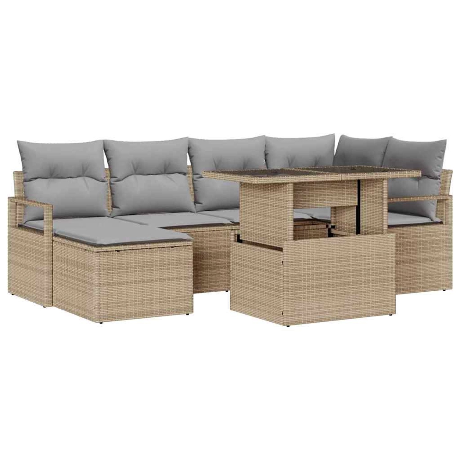 vidaXL 7-Teilige Gartensofagarnitur mit Kissen in Beige aus Poly Rattan 335 günstig online kaufen