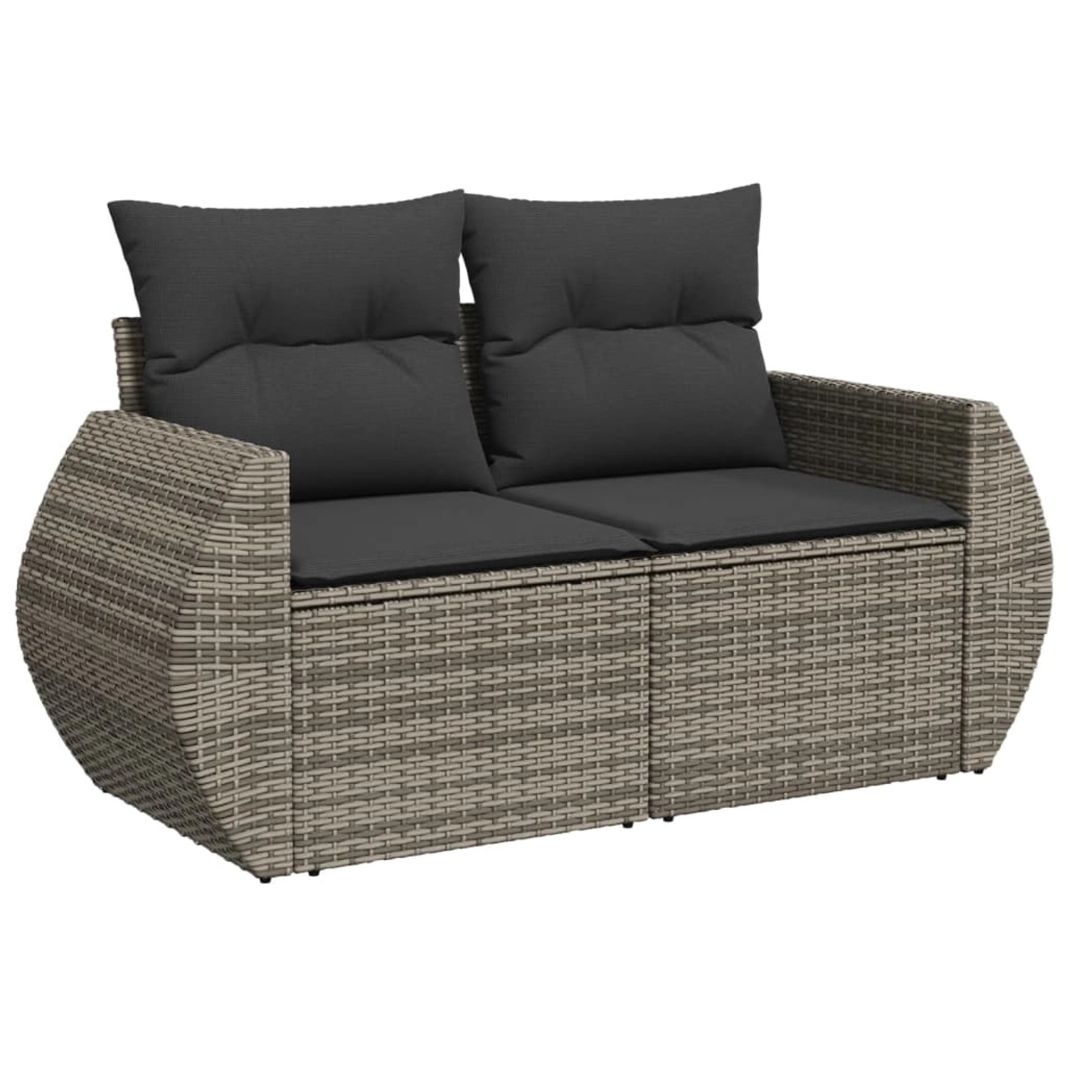 Graue vidaXL Garten-Sofagarnitur (8-tlg) aus Polyrattan mit Kissen.