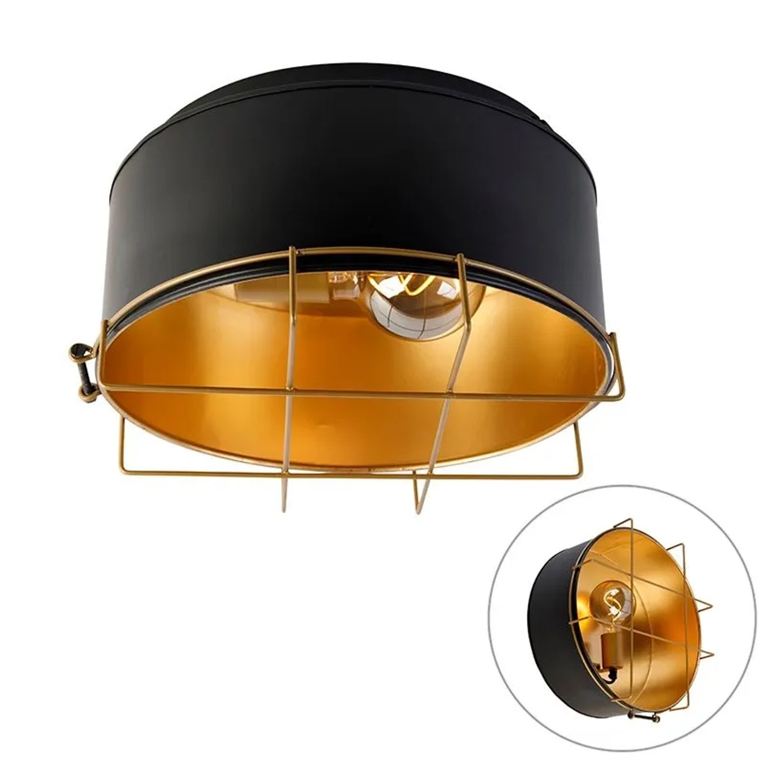 QAZQA Industrielle Deckenleuchte Schwarz mit Gold 35 cm Barril