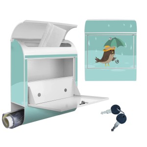Weißer Design Briefkasten mit Zeitungsfach und Rainbird Motiv. Inkl. Schlüssel und Montagematerial.