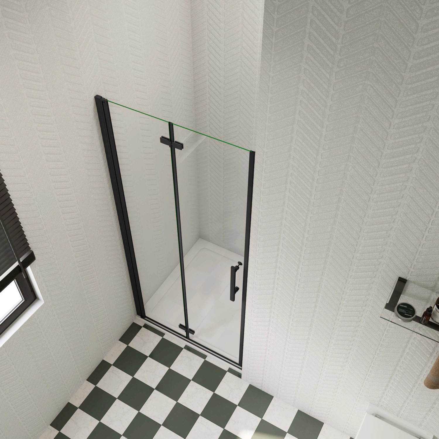 AICA Falttür Dusche mit schwarzem Rahmen, 76x185cm, 6mm ESG Glas, NANO-Beschichtung.