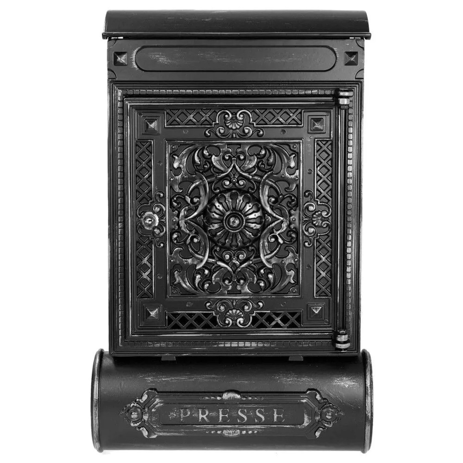 HMF 512-09 Briefkasten Antik Zeitungsfach Vintage Postkasten Aluguss  57 x 35 x 10 cm  Schwarz Silber