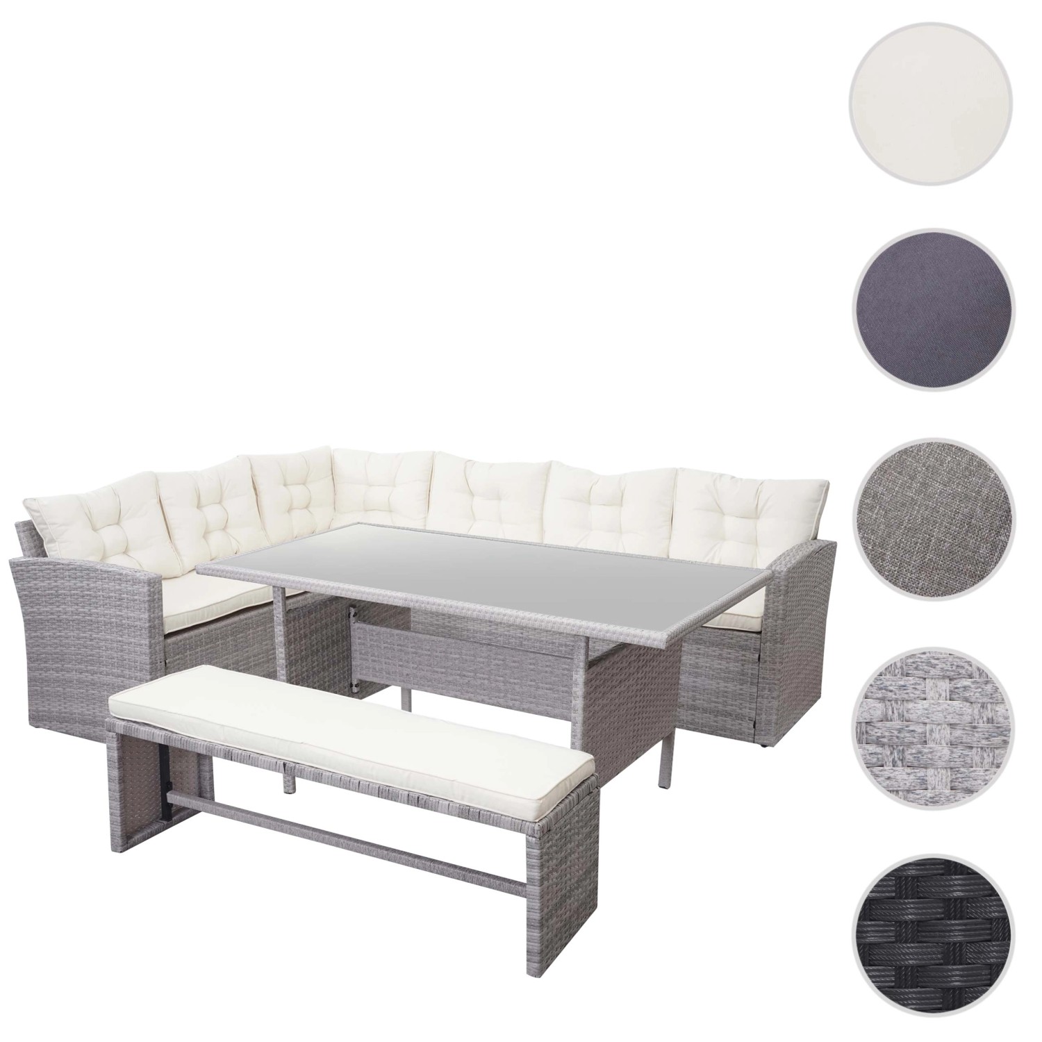 MCW Poly-Rattan-Garnitur A29 Hellgrau Kissen Creme mit Bank_3