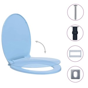 Blauer ovaler vidaXL Toilettensitz mit Absenkautomatik, Quick-Release und Montagezubehör aus Polypropylen.
