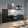 Respekta Economy Küchenzeile KB270ESSSC, 270 cm, Schwarz und Eiche Sägerau, mit Elektrogeräten.
