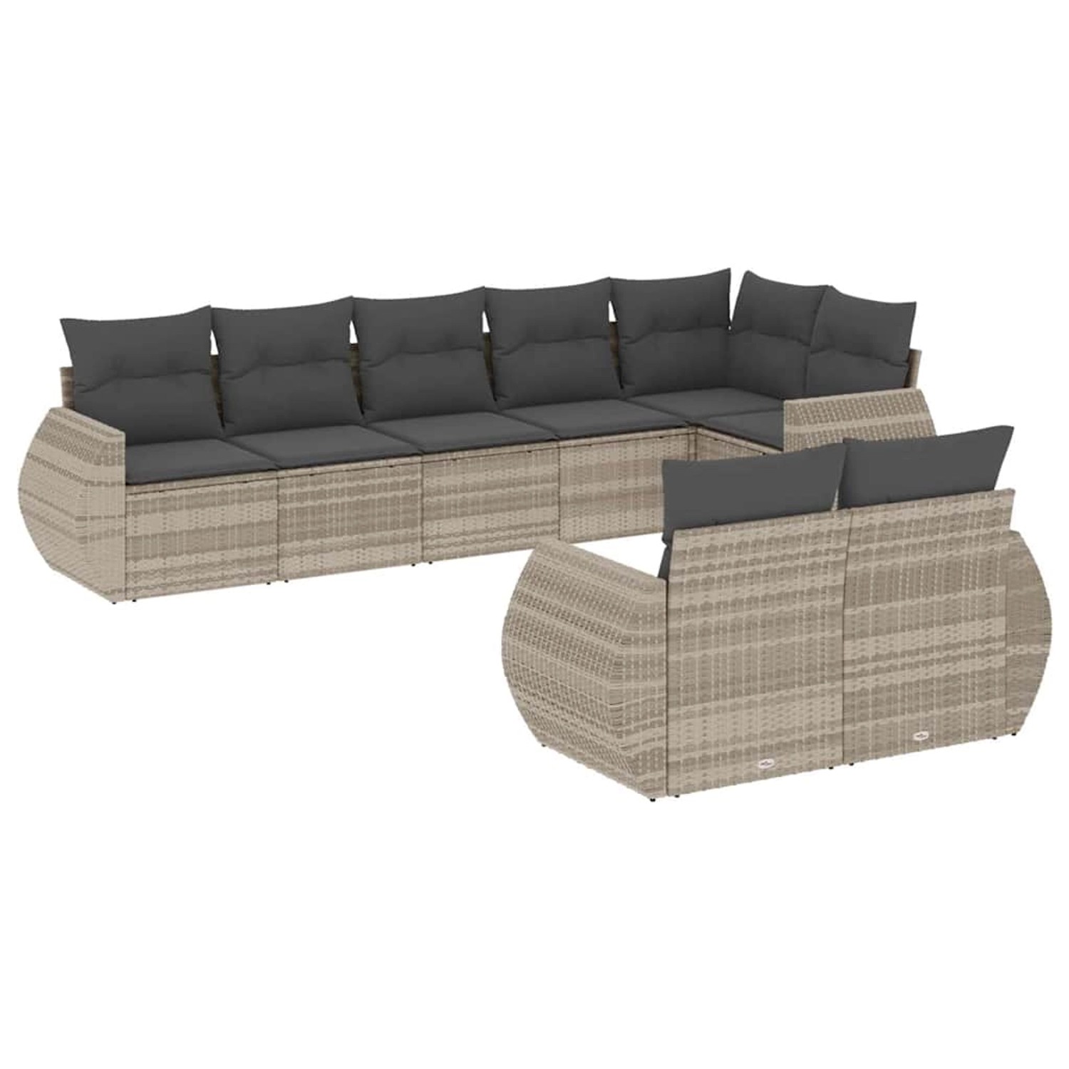 vidaXL 8-Tlg Garten-Sofagarnitur mit Kissen Hellgrau Poly Rattan 3253959