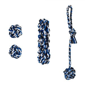 Relaxdays Hundespielset Baumwolle Schwarz Blau Weiß 4-teilig