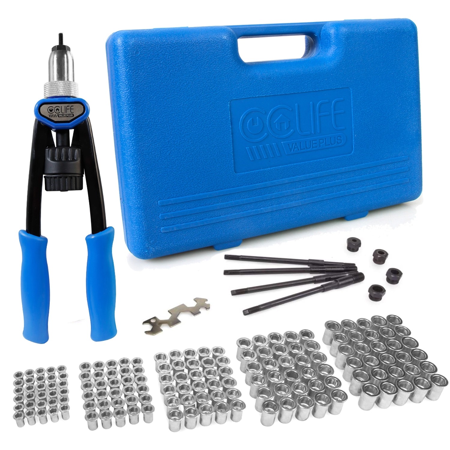 CCLIFE Profi Nietmutternzange Set mit 150 Stück M5-M12 Stahl Nietmuttern