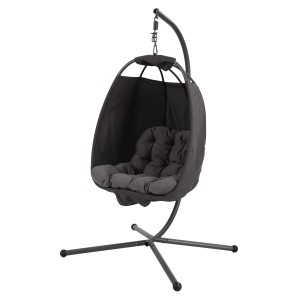 Dunkelgrauer Svita Nelly Hängesessel mit Gestell für Garten & Terrasse.