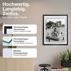 K-Möbel Aluminium Bilderrahmen DIN A2 mit Passepartout