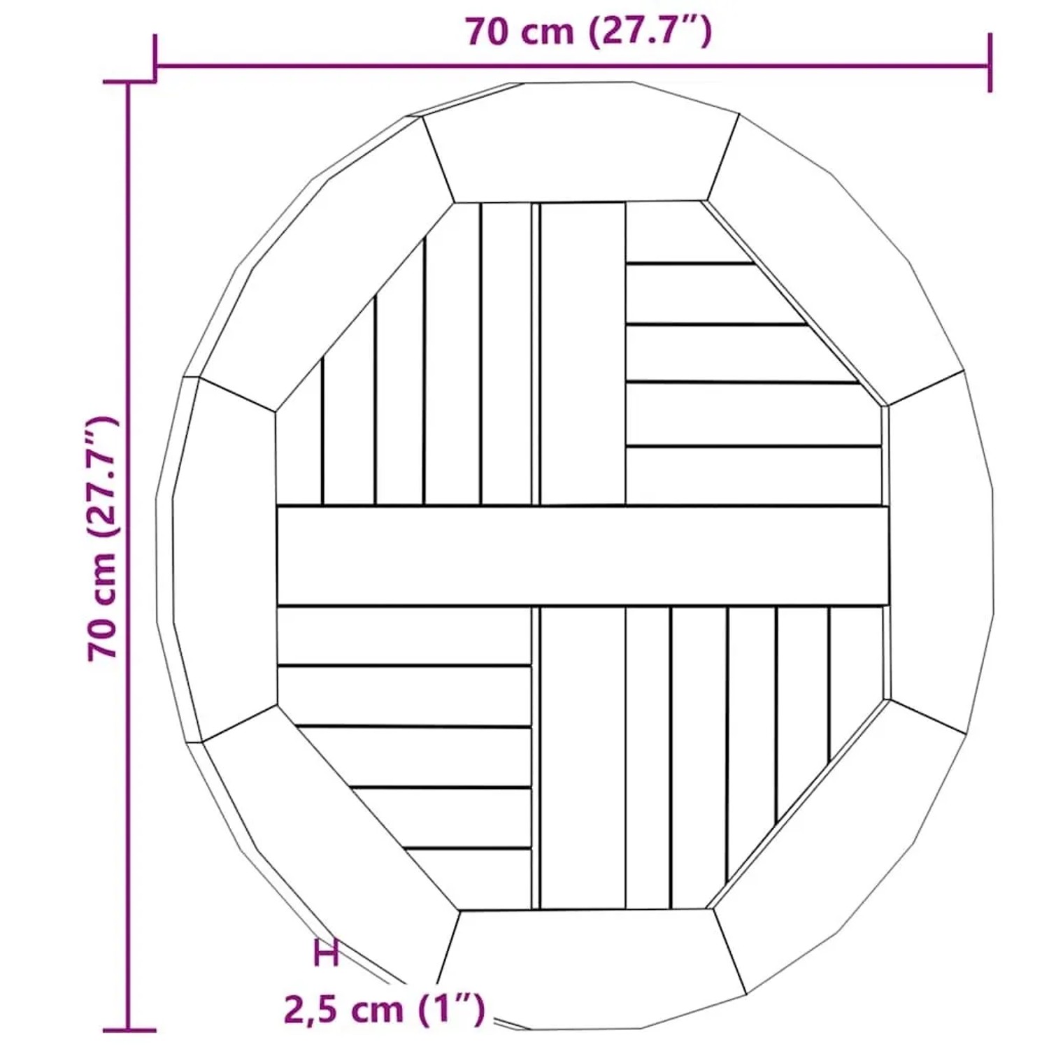 vidaXL Tischplatte Massivholz Teak Rund 2,5 cm 70 cm 48985_8