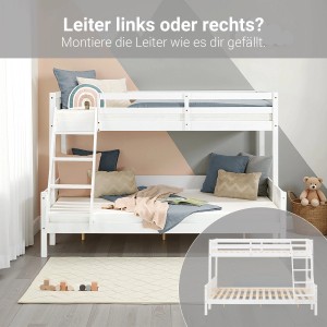 Homestyle4u Etagenbett 90x200 und 140x200 in Weiß mit Lattenrost 1898