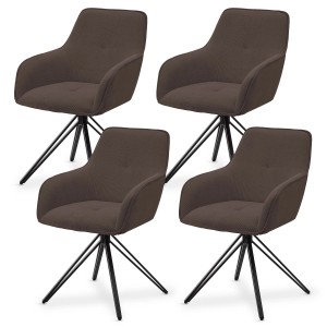 4er Set Juskys Drehstuhl Clyde, brauner Cord-Bezug, Armlehne, Stahlgestell