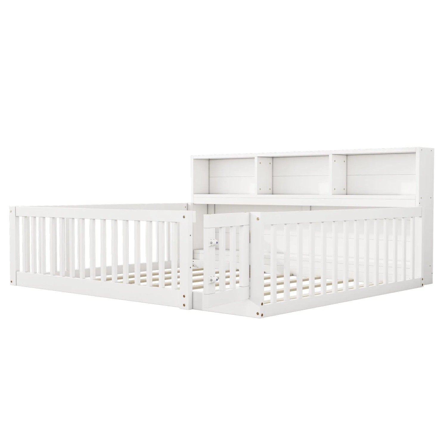 okwish Tagesbett 140x200cm mit Staufach und Brüstung Kinderzimmer Weiß ohne Matratze