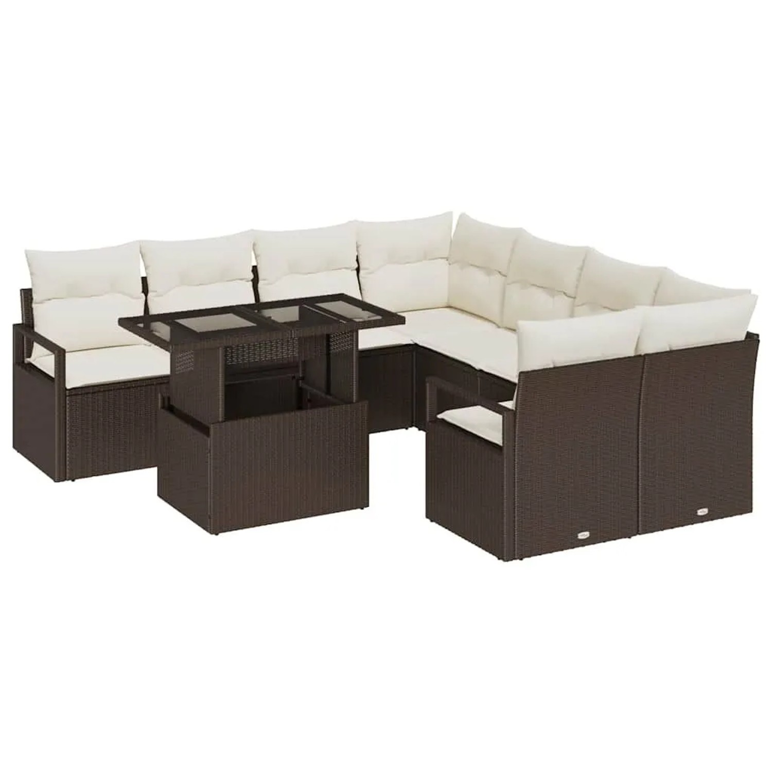 vidaXL Garten-Sofa-Set mit Kissen 9-Tlg Braun und Creme Poly-Rattan 3348794