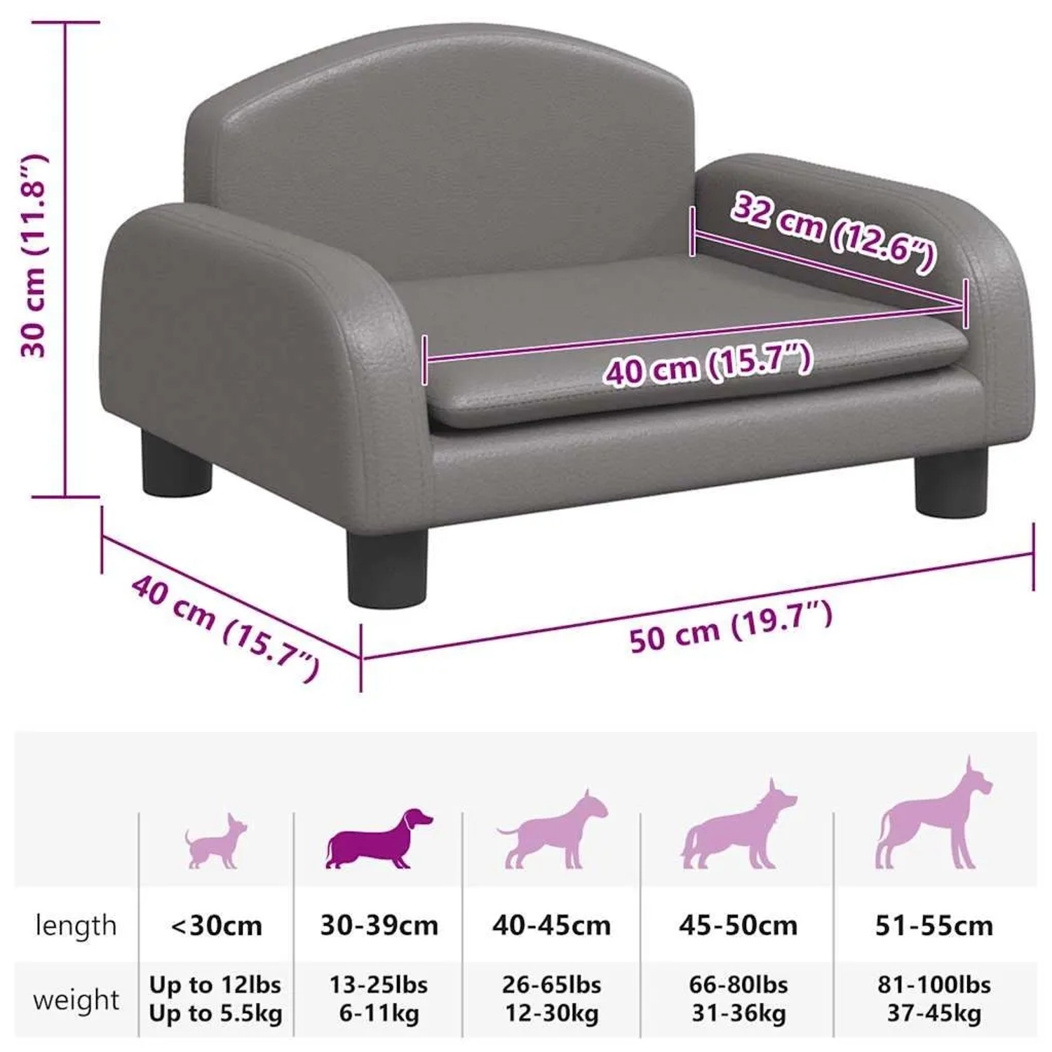 vidaXL Hundebett Grau 50x40x30 cm Kunstleder 171979_7