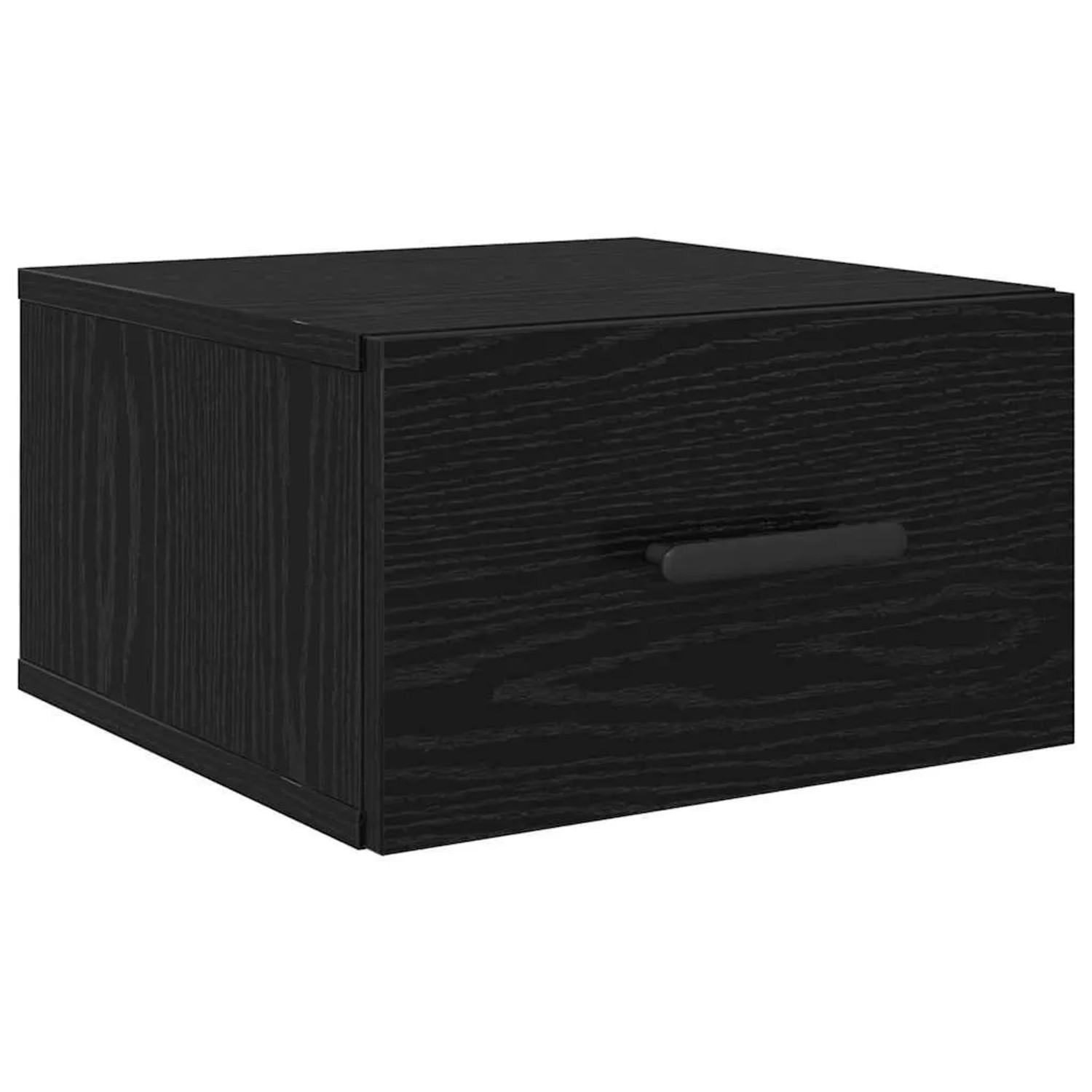 Set aus zwei schwarzen Nachttischen in Eichen-Optik (35x35x20cm) für das Wohnzimmer.