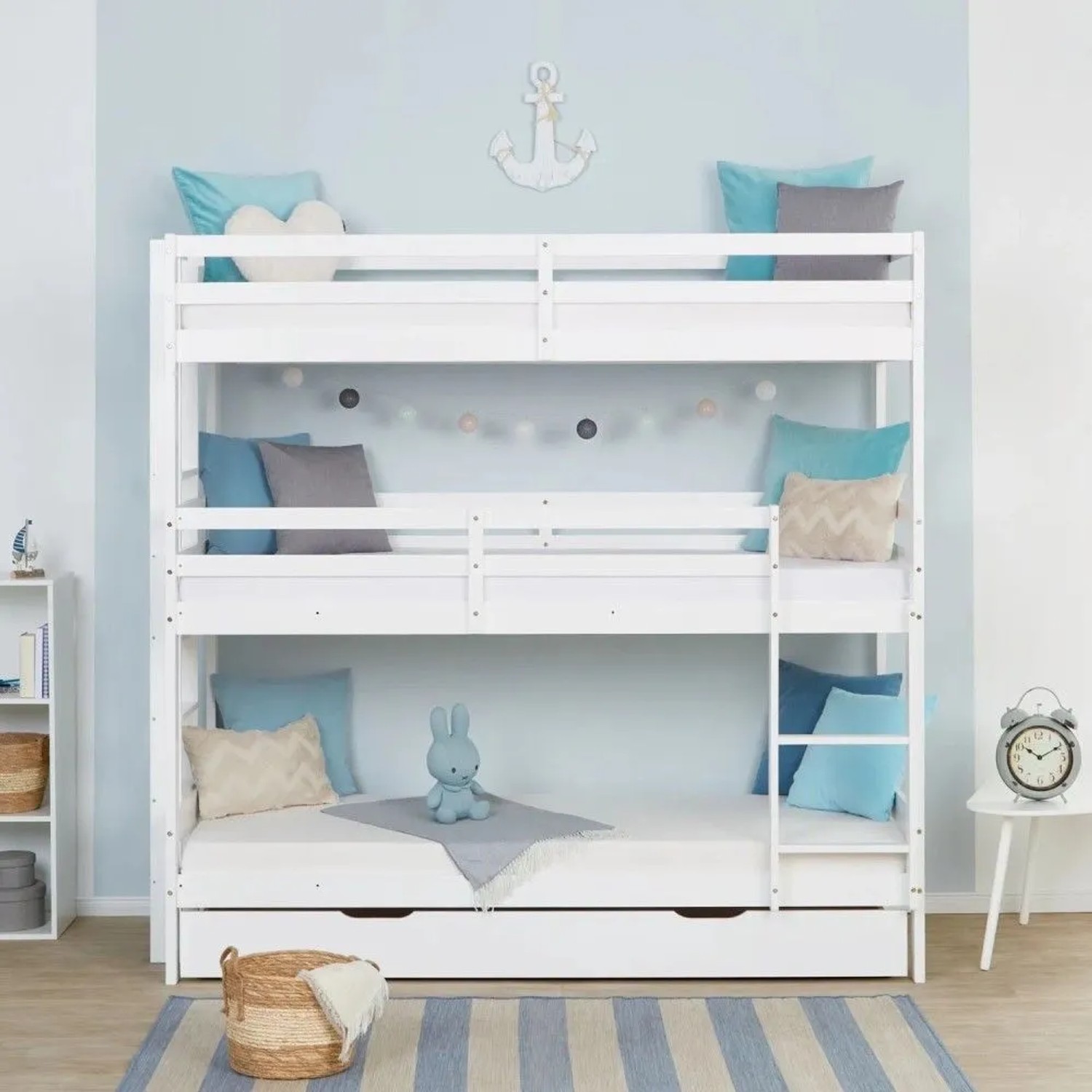 Homestyle4u Etagenbett mit Matratzen 90x200 cm Kinderbett Dreifachbett Hochbett Bettkasten_6