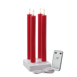 Marelida LED Stabkerzen LISA, rotes 4er Set mit Ladestation und Fernbedienung.