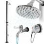 ML-Design Solardusche, 20L, 210cm, mit Regenduschkopf und Fußdusche, silber-schwarz.