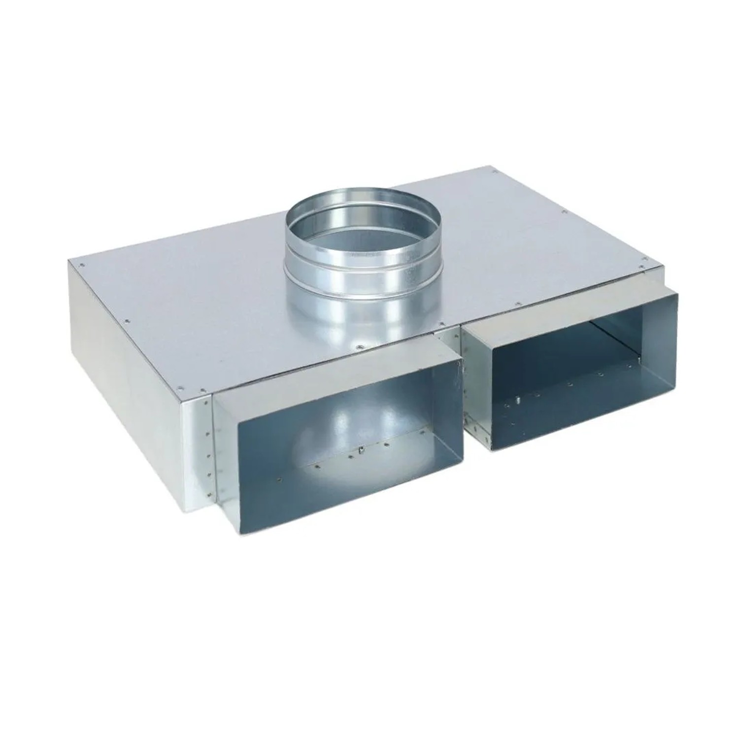 Subtiel Flachkanal Verteiler 200 x 90 mm Zwei Eingänge Ein Ausgang Ø 150 mm