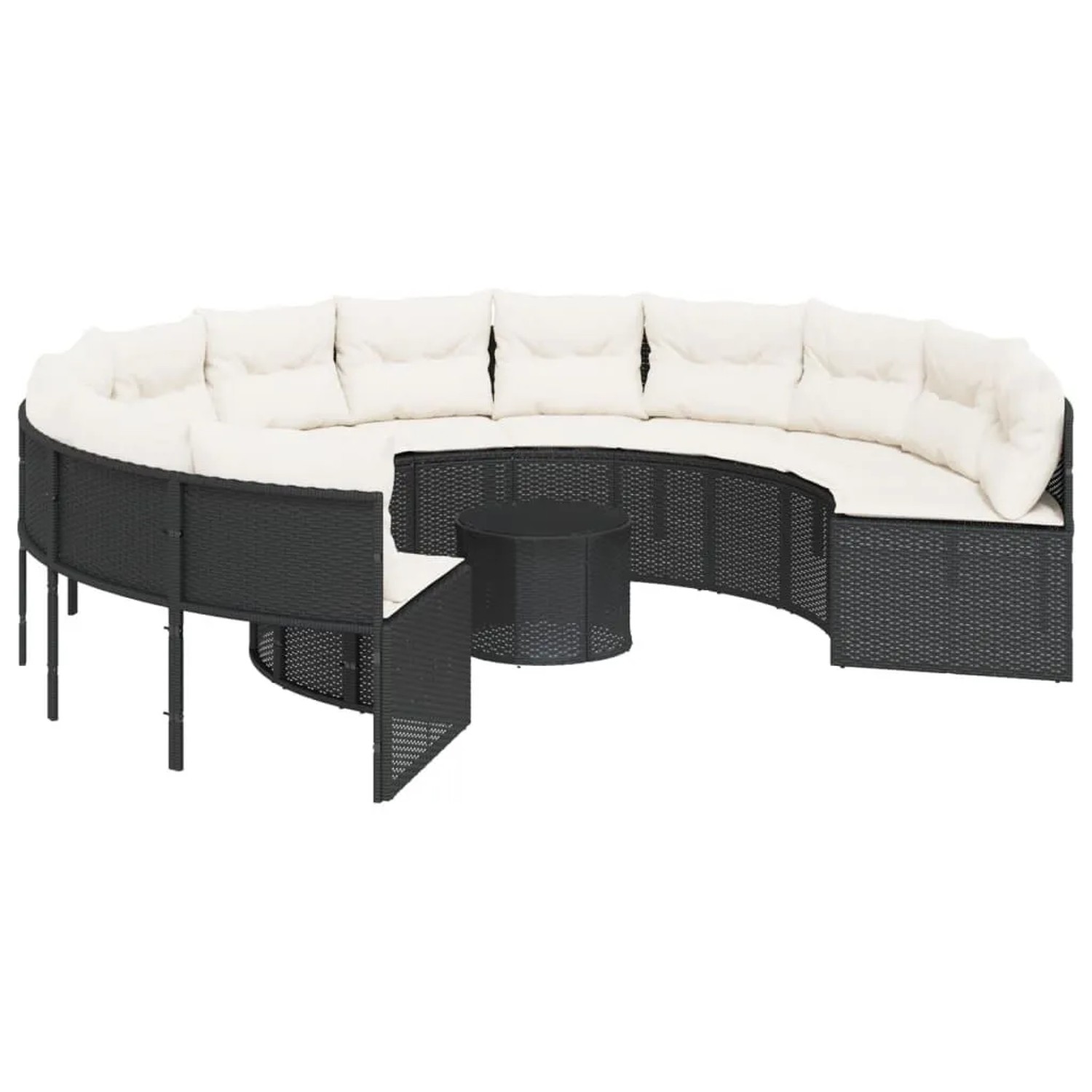 vidaXL Gartensofa mit Tisch und Kissen Rund Schwarz Poly-Rattan 3318544 günstig online kaufen