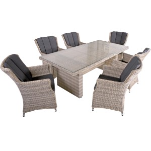 7-teiliges Gartenmöbel-Set Dijon von Garden Pleasure in Grau mit Tisch und 6 Sesseln.