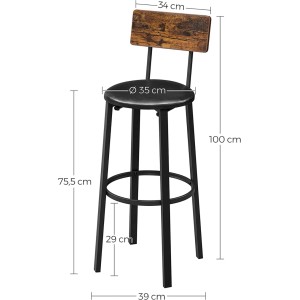 Vasagle Barhocker 2er Set, braun-schwarz, mit PU-Bezug. Maße eingezeichnet.