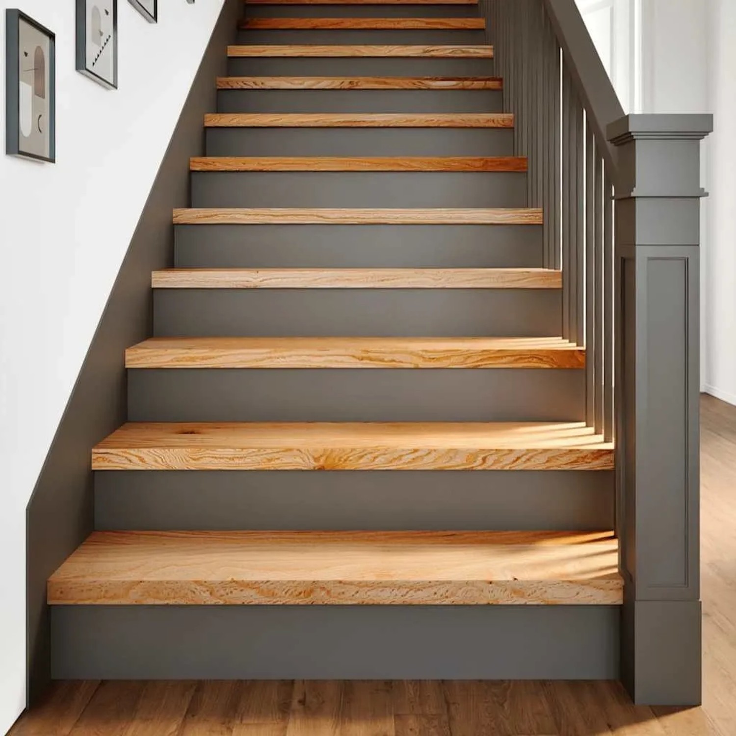Treppenstufen aus Eiche, hellbraun, 4er Set, 90x30x2 cm. Massivholzstufen für Treppen.