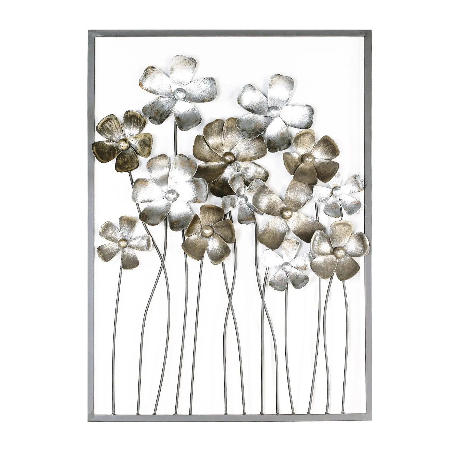 Gilde Wandrelief Fleurs Braun Champagnerfarben Goldfarben 80 cm x 58 cm