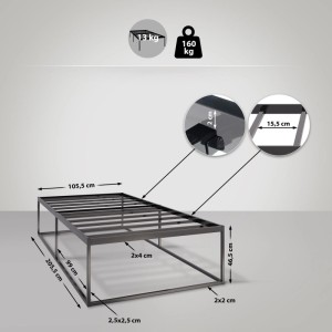 DELUKE Metallbett SUKAR Metall Schwarz 105,5x205,5x46,5cm Bett 200x100 Bettrahmen Metall Doppelbett
