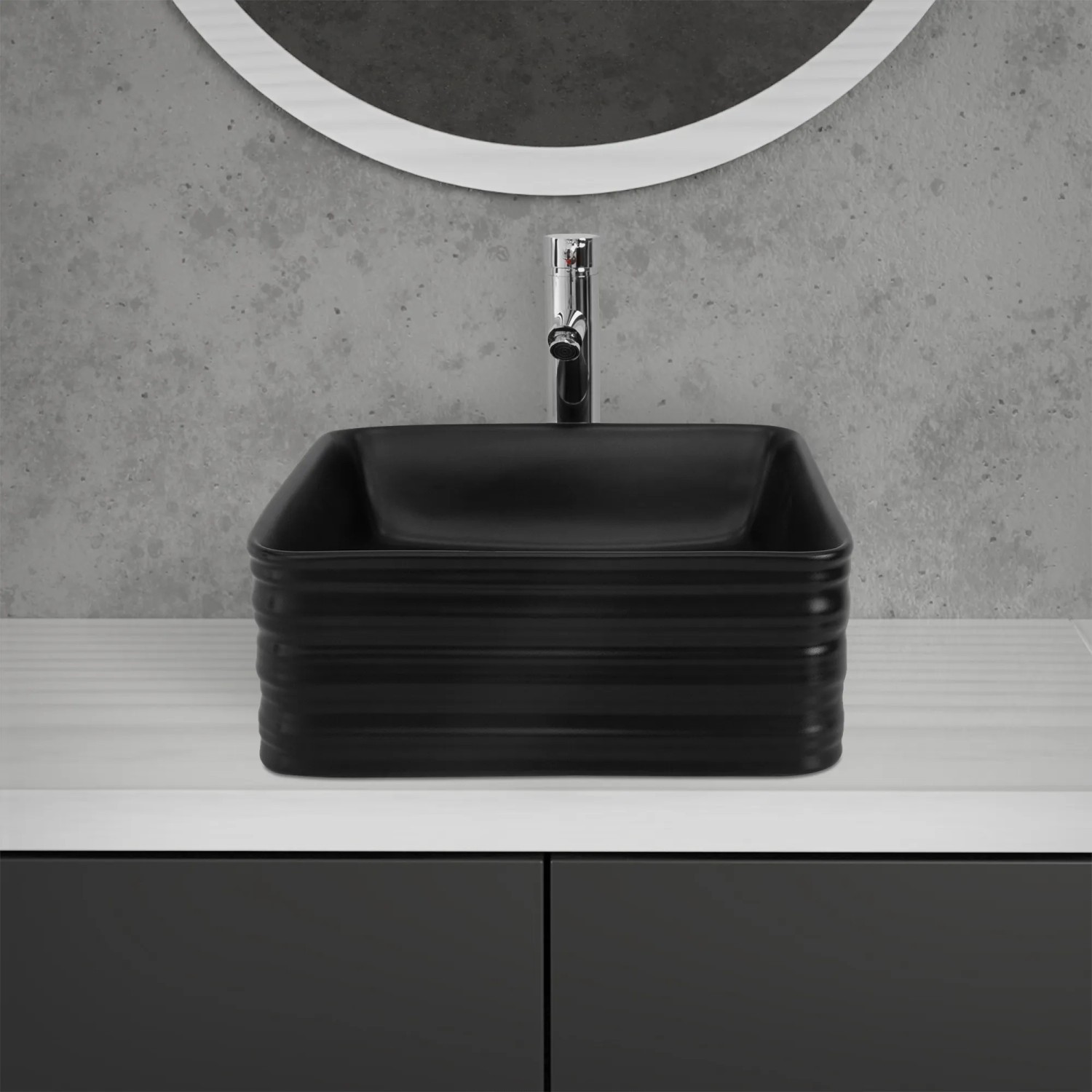 ML-Design Waschbecken, Keramik, Schwarz Matt, quadratisch, 39x39x15 cm. Modernes Handwaschbecken für Bad oder Gäste-WC.