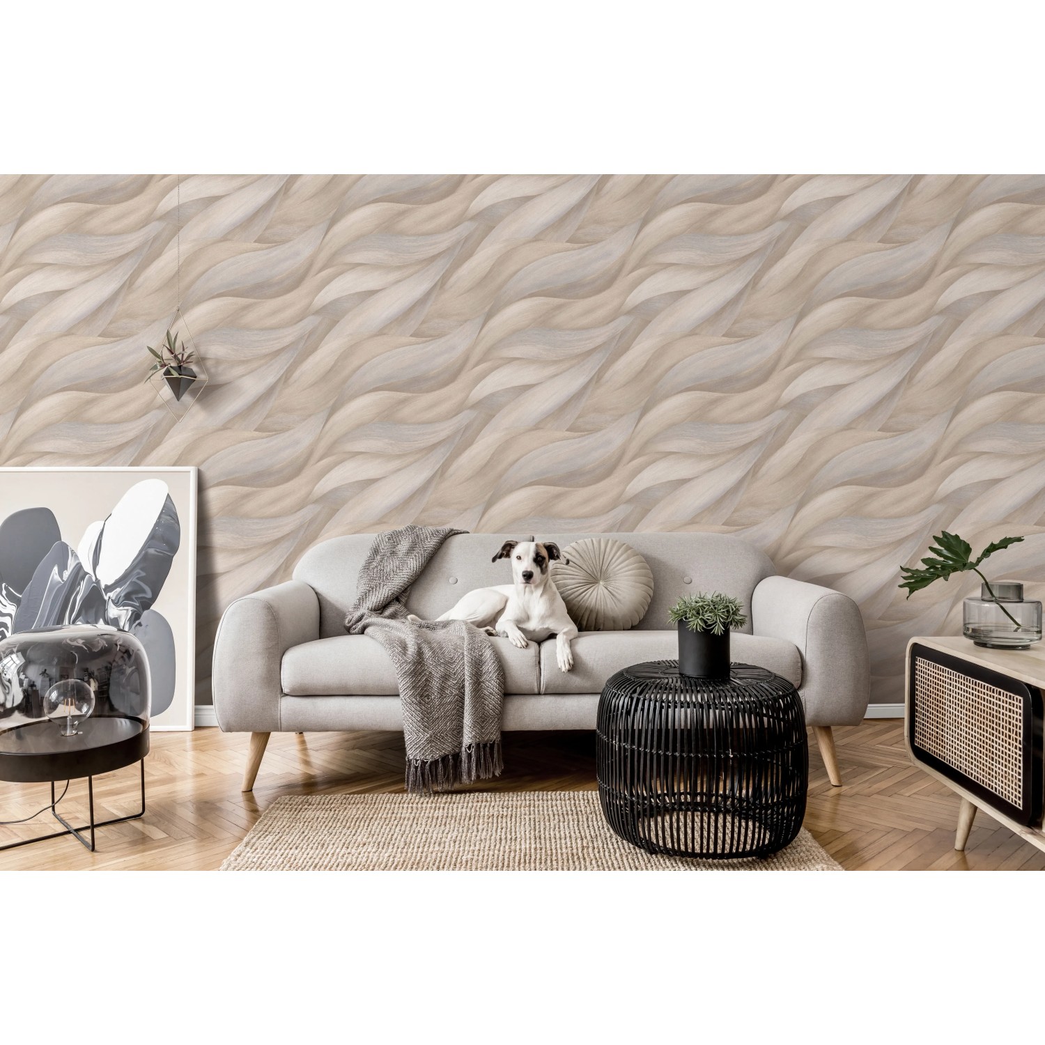 Erismann Vliestapete Casual Chic Wellen Stormy Beige im Wohnraum.
