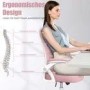 Pinkfarbener Drehstuhl mit Mesh-Rückenlehne und klappbaren Armlehnen für Büro oder Homeoffice.
