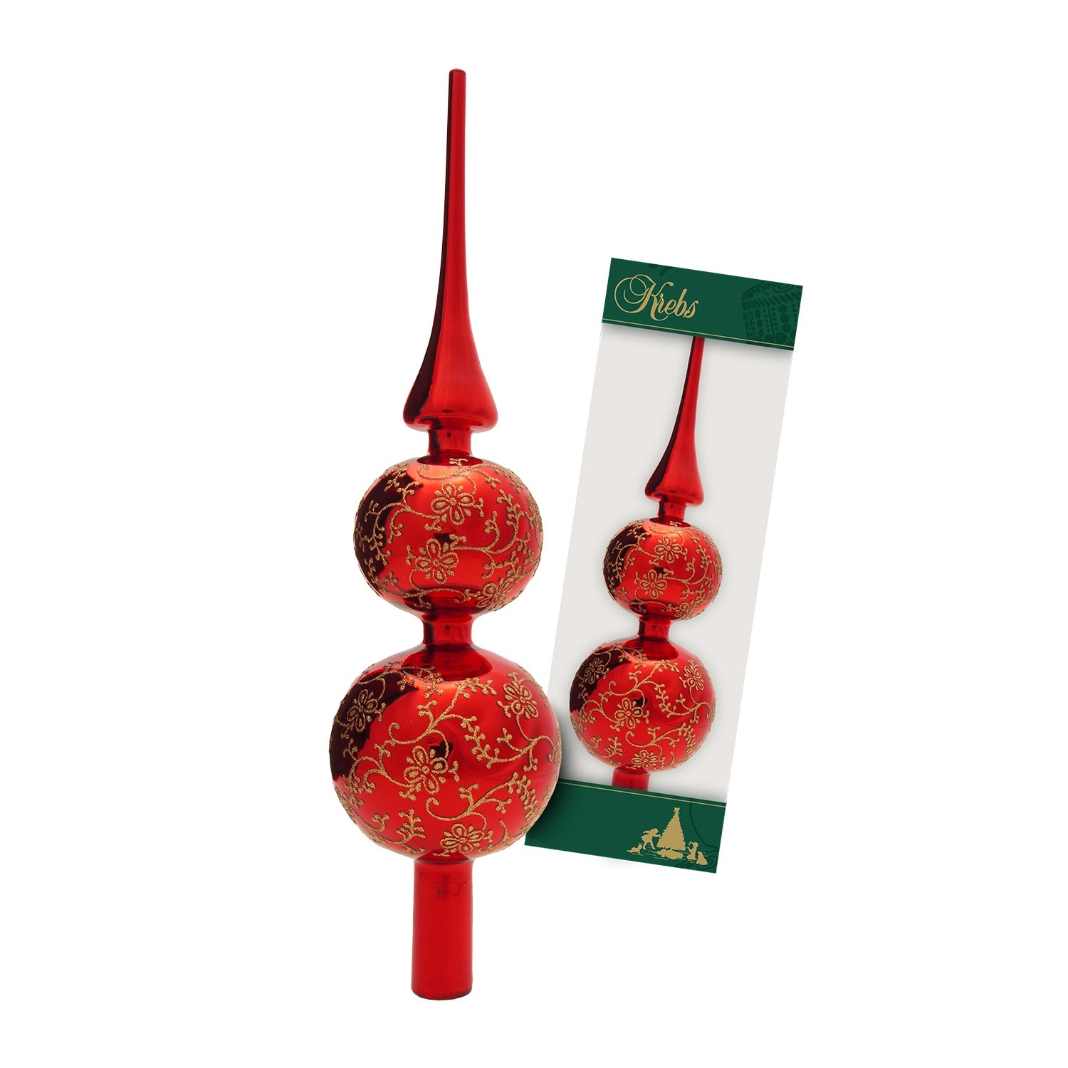 Krebs Glas Lauscha Baumspitze Rankendekor Glanz Rot 33cm