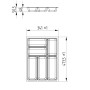 Technische Zeichnung SOTECH ORGA-BOX-3 Besteckeinsatz für Schubladen. Maße: B 341 mm, T 473 mm, H 50,5 mm.