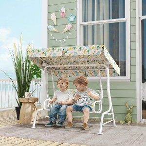 AIYAPLAY Doppelsitz Schaukelstuhl mit Sonnendach, weiß, für Kinder im Garten.